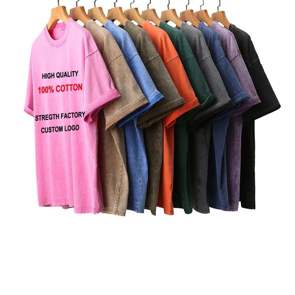 T-shirt rétro lavé 230g en pur coton col rond lourd surdimensionné à épaules tombantes