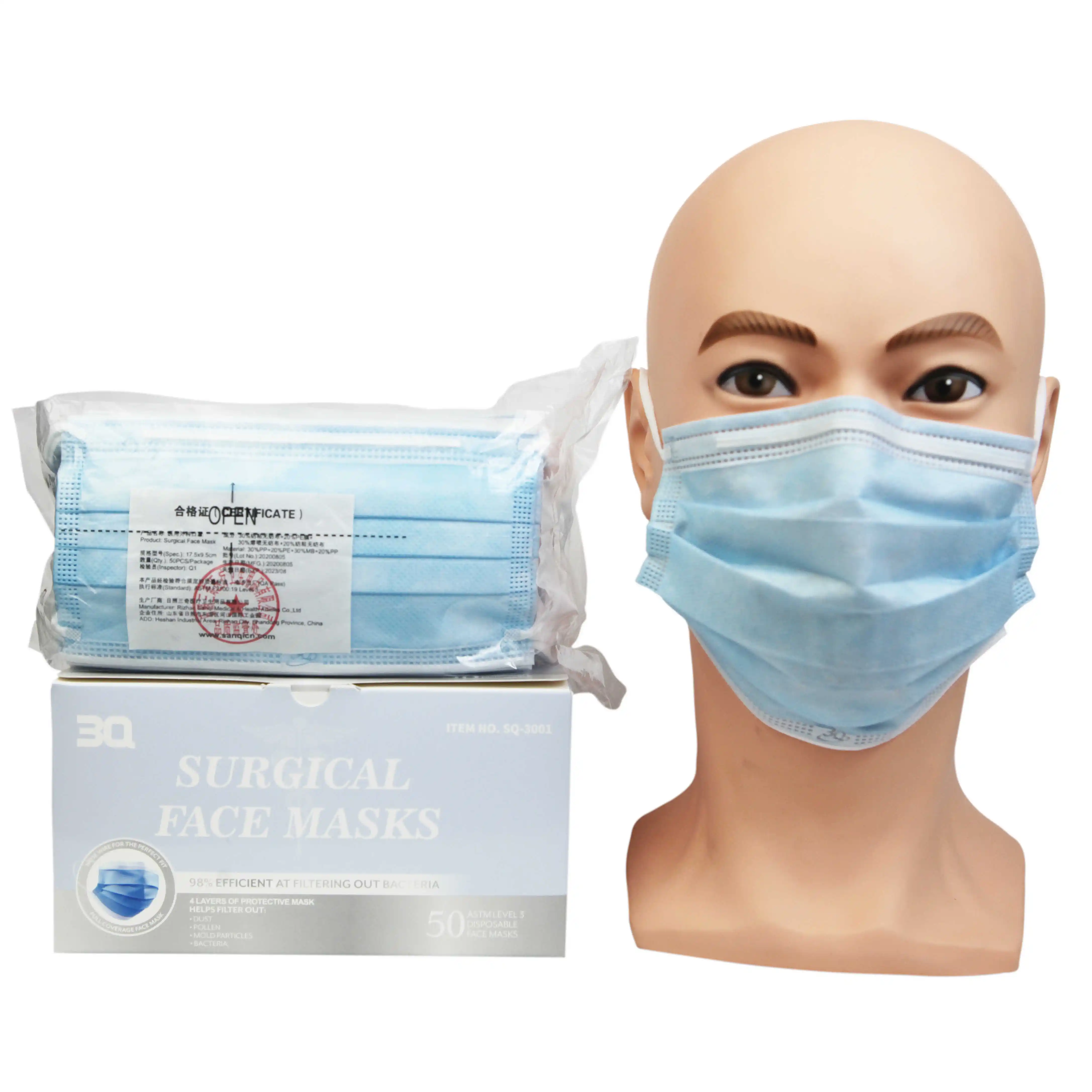 3Q CE 510K Mascarilla desechable médica negra azul de alta calidad Mascarilla facial de 3 capas