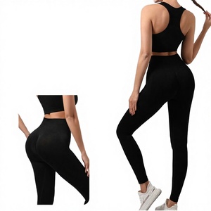 Ensemble de leggings de sport et de gym pour femmes, hautement élastiques, antibactériens, en Spandex/Nylon, résistants aux chocs, pour le yoga - Product Image 2