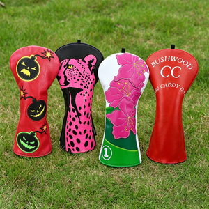 Housse de tête de club de golf en cuir PU brodée, en stock, rouge, prête à être expédiée, accessoires de golf d'usine - Product Image 1