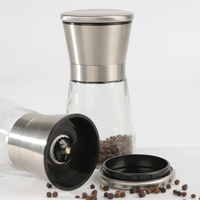 Moulin à épices manuel en verre avec noyau en céramique réglable, moulin à sel et poivre en acier inoxydable, outil de cuisine