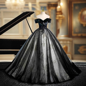 Black Ball Gown Sweetheart Neckline Empire Waist Floral Print Evening Dress for Party Wedding Ceremony - Product Image 1