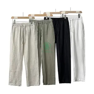 Pantalones casuales de verano para hombres de gama alta Lino puro Estilo chino fino Personalizable Pantalones de pierna ancha de pierna recta suelta