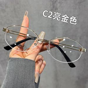 Lunettes de vue demi-cerclées Schever ovales, verres PC, protection anti-radiation et anti-lumière bleue, style vintage unisexe, montures métalliques - Product Image 4