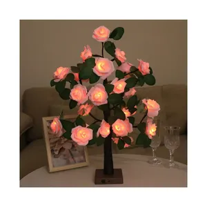 थोक वेलेंटाइन डे सजावट गुलाब टेबल लाइट एलईडी कृत्रिम फूल प्रकाश 3AA बैटरी चालित गुलाब के पेड़ की रोशनी