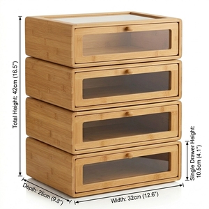 Organisateur de bureau modulaire en bambou empilable avec fenêtre de visualisation, armoire gain de place pour salle d'artisanat - Product Image 3