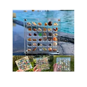 Caixa de exibição de conchas acrílicas personalizadas românticas, caixa de anel transparente de plástico para meninas, joia transparente magnética transparente