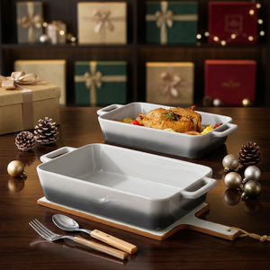 <b>Ceramic</b> Baking Dish Rectangular Oven Safe Dishwasher Safe Minimalist Design With Handles For Roasting And Cooking - Product Image 2