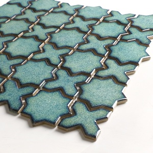 KHÁCH SẠN Hiện Đại Nhà Hàng Nhà Bếp Tắm Vòi Hoa Sen Tường Backsplash Trang Trí Nội Thất Tráng Men Gốm Xanh Cross Star Shaped Fancy <span class=keywords><strong>Mosaic</strong></span> Gạch - Product Image 3
