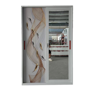 Armoire métallique à 2 portes coulissantes avec miroir, penderie et rangement, motifs personnalisés - Product Image 6
