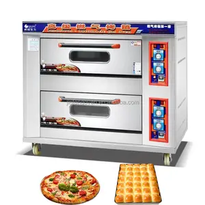 Horno de pizza de 2 cubiertas y 4 bandejas, horno de pan Industrial eléctrico/equipo de panadería, horno de panadería comercial