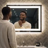 Miroir LED moderne 36 x 48 pouces, anti-buée, interrupteur tactile, dégivreur intelligent, sans cadre, miroir de salle de bain LED avec éclairage pour hôtel