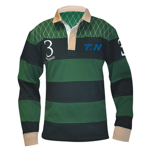 Ventes en gros de maillots de rugby vintage personnalisés en tissu de coton lourd, vente en gros de polos de rugby à manches longues rayés pour hommes, style rétro - Product Image 5