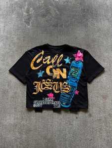 مخصص للرجال كبير الحجم غسل حمض المونتاج تي شيرت قطن صوفي جي إس إم موضة الهيب هوب طباعة الشاشة الحريرية قماش محبوك - Product Image 2