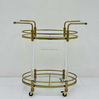 Chariot de service moderne à 2 niveaux en métal antique à 4 roues pour cuisine commerciale, salle à manger, vin, acrylique, hôtel, bar à domicile, chariot à boissons