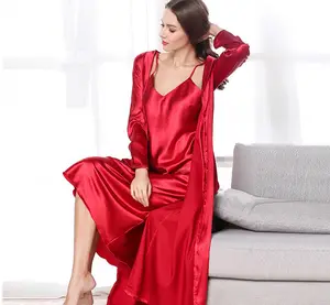Summer Sexy Night Wear Lace Red Silk Dressing Gown Designer Satin Robe Set Bride Sex Women Bathrobe Luxury
