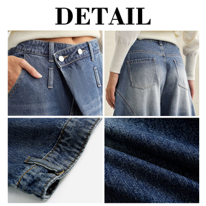 Jean Ballon Femme KingSen Délavé Patchwork Taille Asymétrique Coupe Ample Jambe Large Ourlet Décontracté Denim Streetwear - Product Image 6