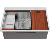 Évier de cuisine encastrable 33x22 avec plan de travail, en acier inoxydable de calibre 16, cuve simple profonde, coins de bassin