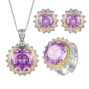 Factory Wholesale Fashion Jewelry Eco-friendly Copper Rose Cut 14-10MM Purple Cubic Zirconia Necklace <b>Set</b> for Bold Statements - Product Image 1