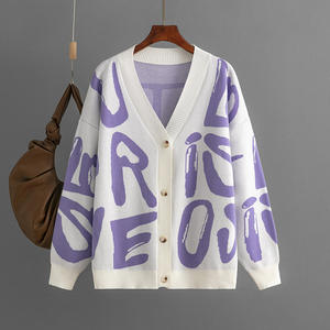 Automne hiver dames décontracté Cardigan lettre Jacquard pull <span class=keywords><strong>tricot</strong></span>é personnalisé coréen <span class=keywords><strong>tricot</strong></span> lâche bouton pull <span class=keywords><strong>manteau</strong></span> pour femmes - Product Image 1