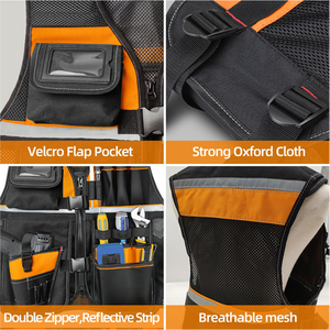 Electrician Tool Vest <b>Drill</b> <b>Holster</b> 17 Compartments Waterproof Adjustable Strap Reflective Pockets Customizable Colors - Product Image 4