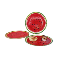 Assiettes en mélamine de 8 pouces en forme de pastèque, vaisselle ronde en plastique, plats à dessert pour les repas et les collations