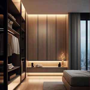 Venta caliente-Armario de madera Tamaño personalizado Estilo personalizado Muebles de dormitorio Puerta de vidrio Luz con armario - Product Image 1