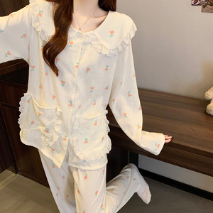 <strong>Sweet</strong> Love Print Long-Sleeved Pants Ladies <strong>Home</strong> Pajamas Comfortable Cloud for Summer New for Spring and Fall - Product Image 2