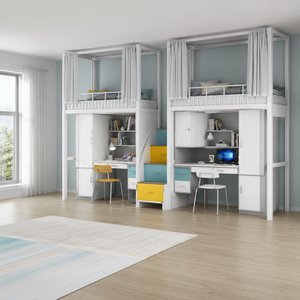 Lit superposé en métal avec escalier et table intégrée pour dortoir scolaire, mobilier d'hôtel, design contemporain et tendance, vente en gros - Product Image 2