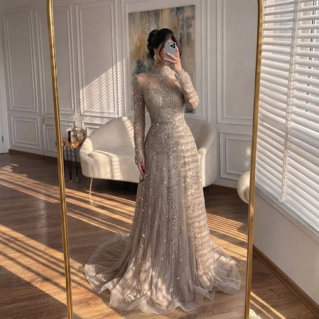 Wholesale High Collar Long Sleeve Evening Dress Elegant Floral Embroidery Design | Alibaba.com Wholesale High Collar Long Sleeve Evening Dress Elegant Floral Embroidery Design | Alibaba.com