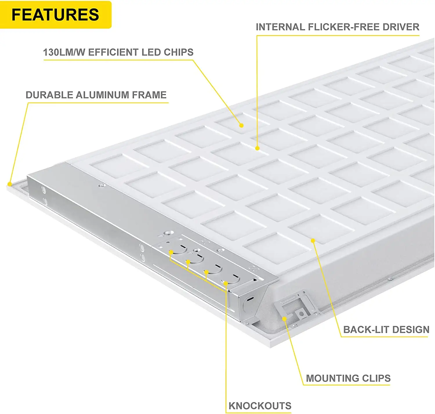 1x4 FT 3CCT LED Flat Panel Light 3000K/4000K/5000K Sélectionnable, Dimmable Edge-Lit Built-in Driver