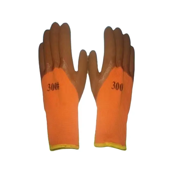 Waterproof Safety Gloves Man Work 3/4 Dipped Orange Latex Gloves Foamed Rubber Gloves