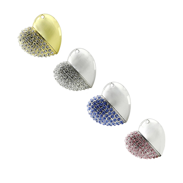 Promotional Heart-Shaped Diamond Crystal Love USB Flash Drive Stick Style New 2.0 Interface 128MB~64GB Jewelry Flash Drive