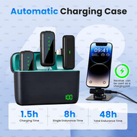 Micrófono inalámbrico de 2,4 Ghz para carga de iPhone Mini micrófono Lavalier para 2 micrófono de teléfono de solapa para iPad Clip en micrófonos para video