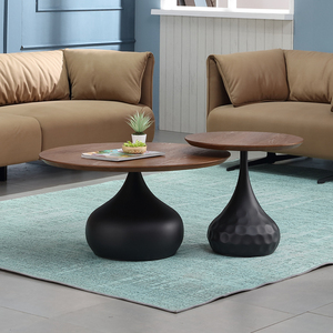 Mesa de centro redonda de madera maciza de Arte de hierro negro clásico moderno Mesa auxiliar de sala de estar de haz de roca simple de lujo - Product Image 3