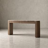 Console en bois de chêne rainuré OAKEN avec plateau en marbre naturel, table d'appoint rustique en bois pour entrée, canapé, salon, villa, hôtel