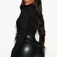 Fournisseur de vêtements de mode en gros personnalisé Oem Odm tricots femmes solide à lacets côtes tricot culture Sexy noir pull tricoté