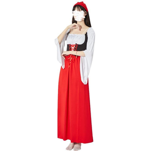Kit de costume Dirndl pour l'Oktoberfest, Halloween, la télévision et le cinéma, robe longue rouge et noire pour femmes + foulard, matière polyester - Product Image 5