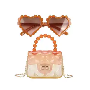 Halloween Gift set pumpkin color PVC Jelly shoulder Bag shades and purse set Kids Mini clear Purses Chain Handbags For Girl