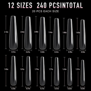 240 faux ongles cercueil extra longs transparents en acrylique pour manucure gel, pose facile - Product Image 3