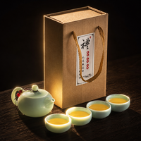 Kit de cérémonie du thé chinois traditionnel, théière en céramique vernissée et quatre tasses avec boîte cadeau en kraft pour collectionneurs et cadeaux