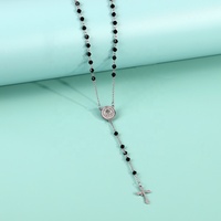 Collier chapelet en acier inoxydable de haute qualité perles de cristal noir jésus croix usine fournitures catholiques en gros Bracelet perlé