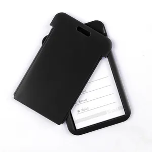Sliding Name Badge Holders Black Plastic Vertical ID Card Holder Hard ID Card Case Protector For Office School Conference