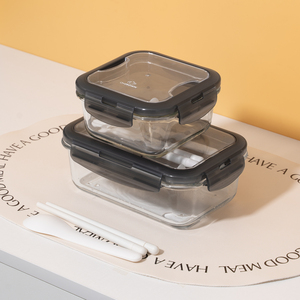 Hot bán hữu ích Stackable hình chữ nhật thủy tinh thực phẩm container với đồ dùng thủy tinh Hộp Ăn Trưa với dao kéo bên trong - Product Image 3