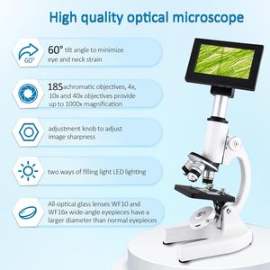 Microscopio Herwicm con Ingrandimento 40X-2500X, Oculari HD, Display da 4 Pollici, Luce LED, Compatibile con 3 Cellulari, per Casa/Laboratorio Scolastico - Product Image 6