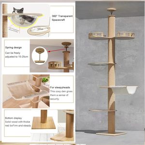 Pohon Kucing dari Lantai hingga Langit-langit - Tinggi Dapat Disesuaikan (95-98 inci, 104,3-108,2 inci) - dengan Tiang Garukan Lebar 4,33 inci, Hammock Kucing Terbungkus - Product Image 4