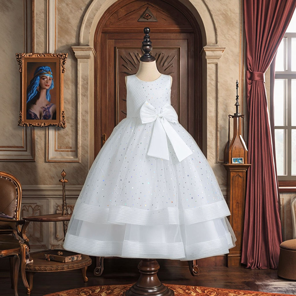 Wholesale Chic Polka Dot Princess Dresses for Children Large Bow