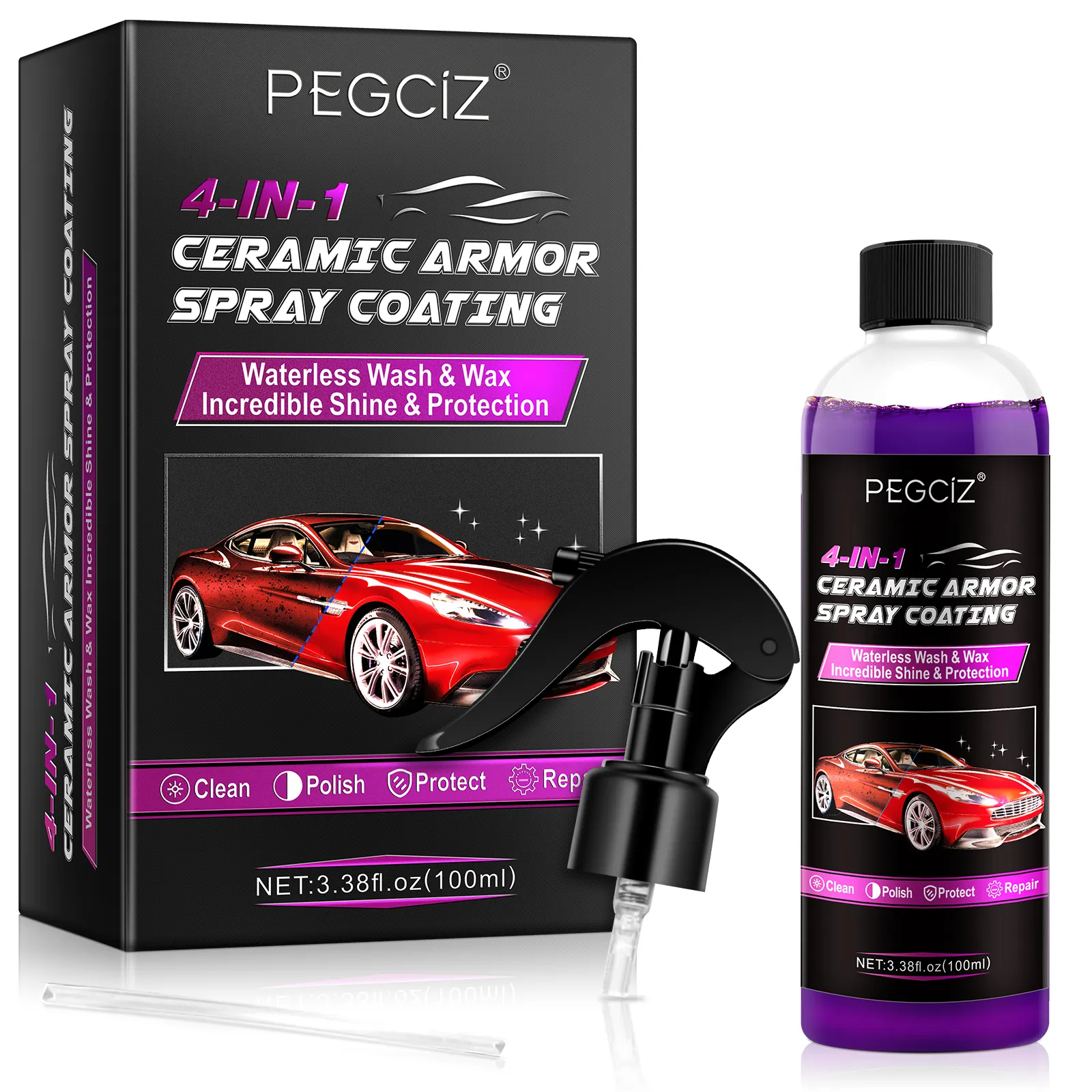 PEGCiZ-طلاء سيراميك للسيارات, طلاء خاص لسطح السيارة ، رش نانو ، رش سيراميك سريع لحماية السيارة بسرعة عالية