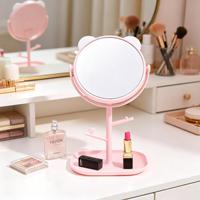 Miroir de maquillage rotatif de bureau à cadre en plastique haute définition avec oreilles de chat, design créatif et minimaliste, pour table de toilette de princesse et de beauté