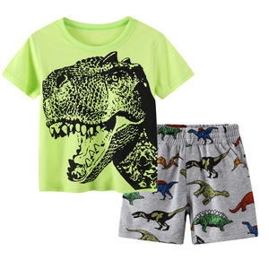 Ensemble T-shirt et short d'été pour enfants, motif dinosaure, en coton, pour filles et garçons, tenue pour bébés à manches courtes - Product Image 4
